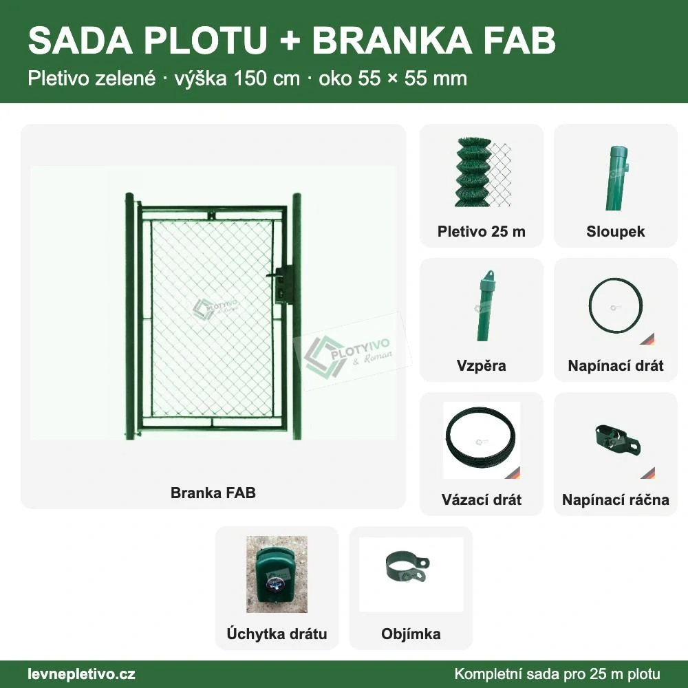 BRANKA FAB + Pletivo zelená OKO 55x55 výška 150 cm SADA na 25 m