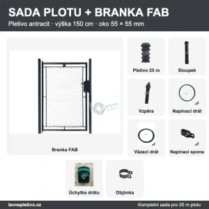 BRANKA FAB + Pletivo ANTRACIT OKO 55x55 výška 150 cm SADA na 25 m